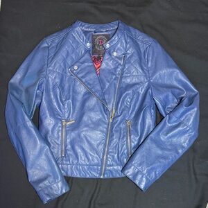 Dollhouse Blue Faux Leather Moto Style Jacket